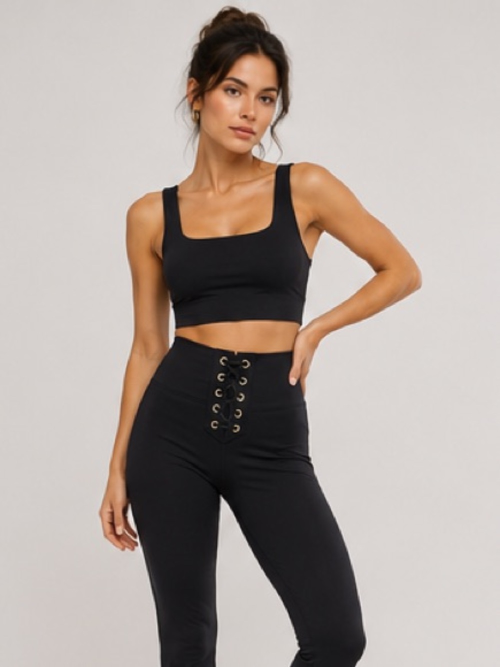 WEWOREWHAT Black Square Neck Sports Bra Crop Top Size M